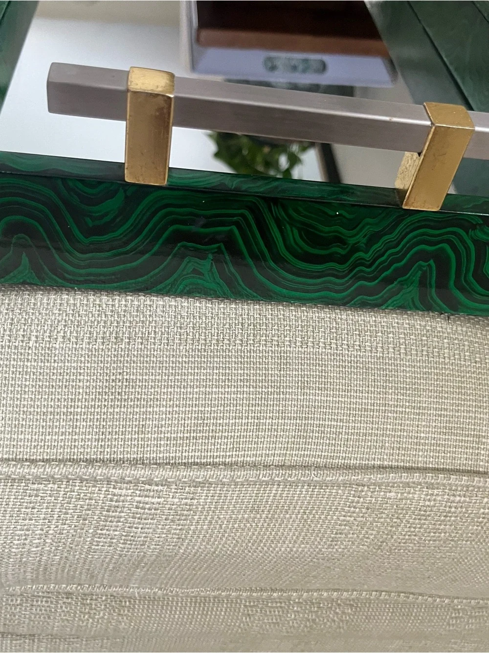John Richard Emerald Green /black Glass Vanity Tray with Gold/silver Handles